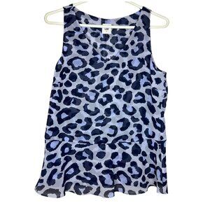 CAbi Feline Peplum Tank | Blue and Black Animal Print Peplum Sleeveless Top